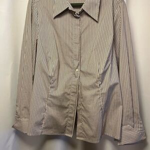 Jones New York Brown and White Striped Blouse